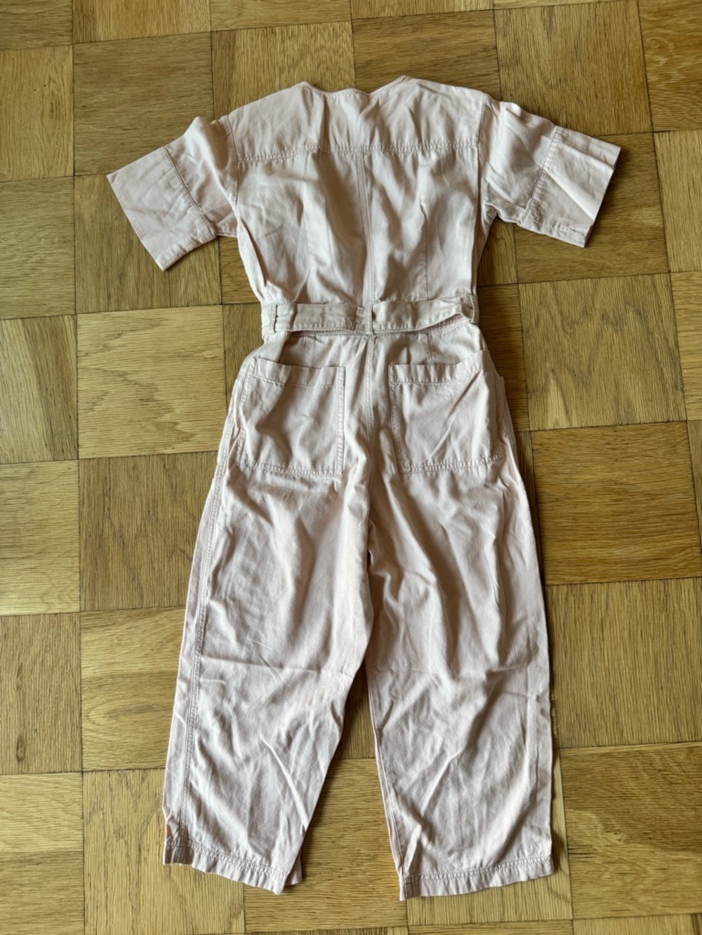 Madewell Top Stitched Coverall Jumpsuit Button Down Pink Blush Belted Size 0 - Picture 4 of 9